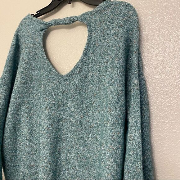 DEMOCRACY blue soft mid weight open back soft stretch sweater v neck L - Picture 3 of 10